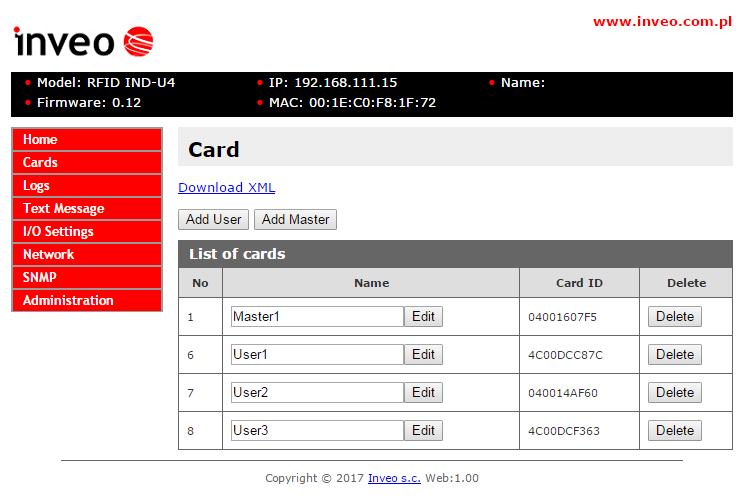 6.3 Zarządzanie kartami zakładka CARDS Dodawanie i usuwanie kart z poziomu przeglądarki.