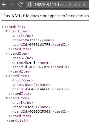 Pobranie wszystkich kart znajdujących się w czytniku możemy wykonać poprzez odwołanie się do zasobu cardlist.xml Przykładowy zrzut ekranu: 6.