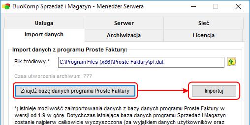 Używany dotąd program Proste Faktury zainstalowany jest na tym samym komputerze co serwer programu Sprzedaż i Magazyn Wykonaj następujące kroki: a) na