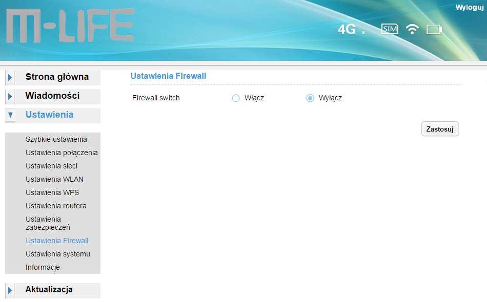 Kolejną pozycją menu są "Ustawienia Firewall", widok tego menu przedstawia rys. 12.