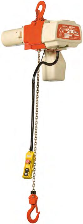 KITO HOISTS - ALWAYS ON THE SAFE SIDE Wydajność od 60 kg do 480 kg Wydajny mechaniczny hamulec ze sprzęgłem ciernym Duża prędkość, max.