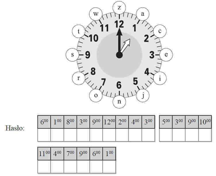 Zadanie 8 Obok godzin na zegarze są wpisane litery.