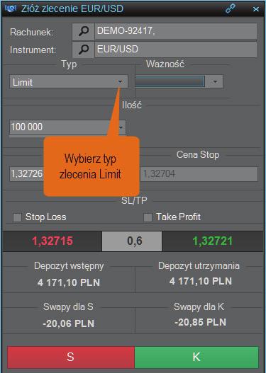 (nie mylić ze zleceniem zamykającym Trailing Stop). Poniżej przedstawimy bliżej każdy typ zlecenia dostępny na platformie. 1.1. Zlecenie typu market Zlecenie typu market jest podstawowym typem zlecenia.