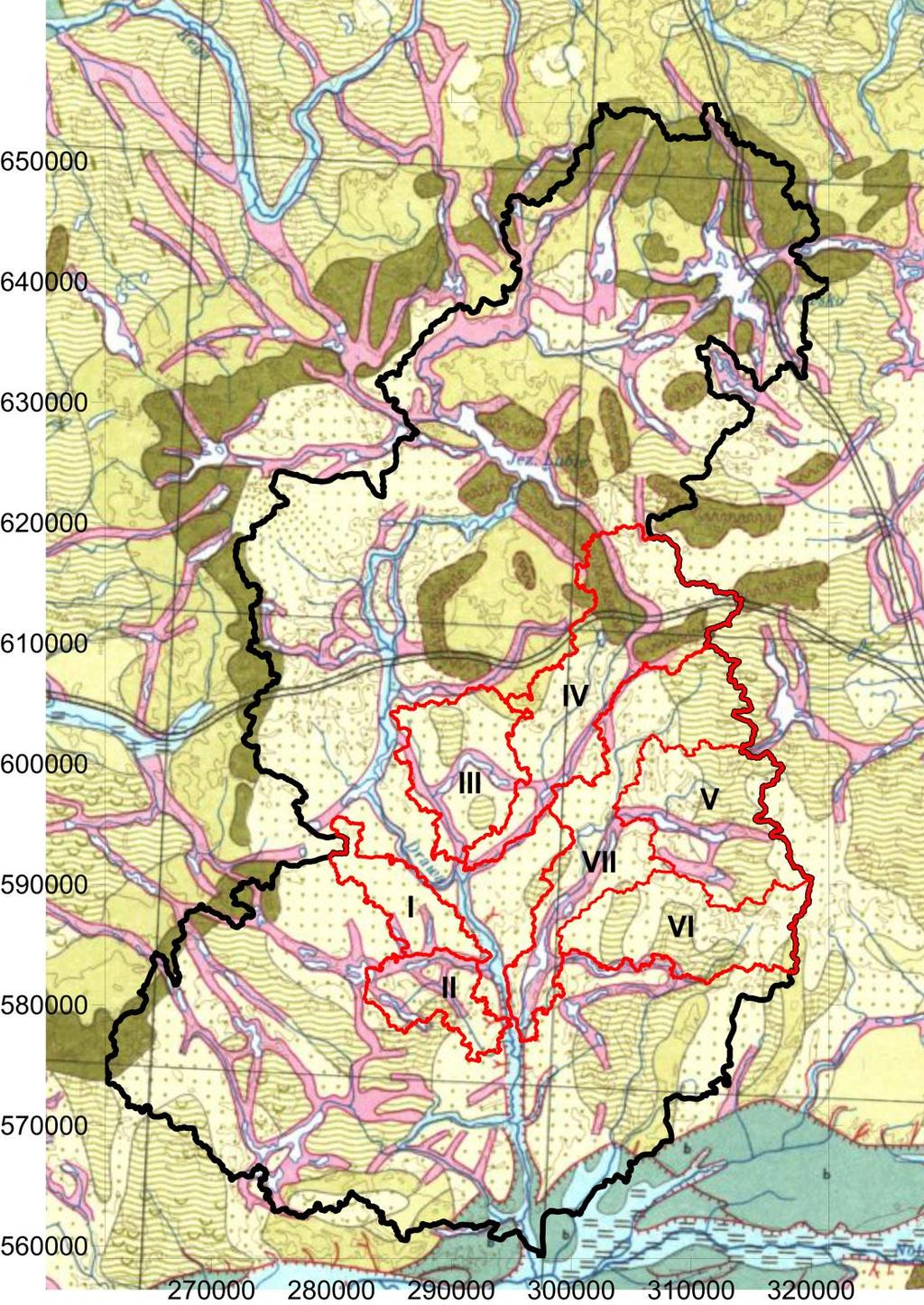 Zlewnia Drawy geomorfologia wg Przeglądowej Mapy Geomorfologicznej Polski 1: 500 000, red. L.