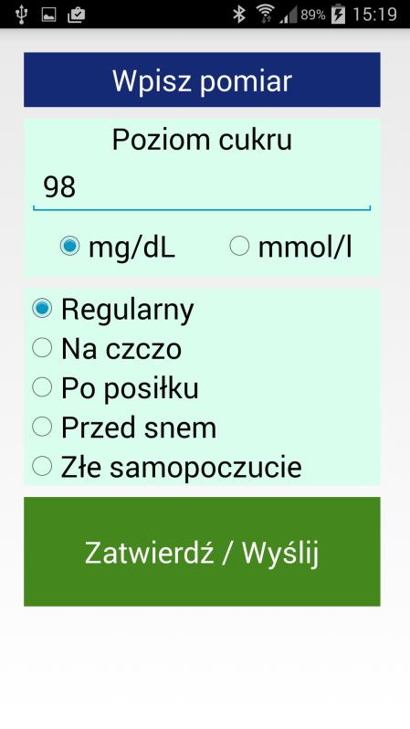 W aplikacji FitGo wybierz ikonę Glukoza Glukoza 2.