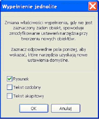 Jeżeli puścisz lewy przycisk myszki podczas przeciągania w miejscu gdzie nie ma żadnego obiektu to pojawi się okienko o nazwie "Wypełnienie jednolite", z zaznaczoną opcją "Rysunek".