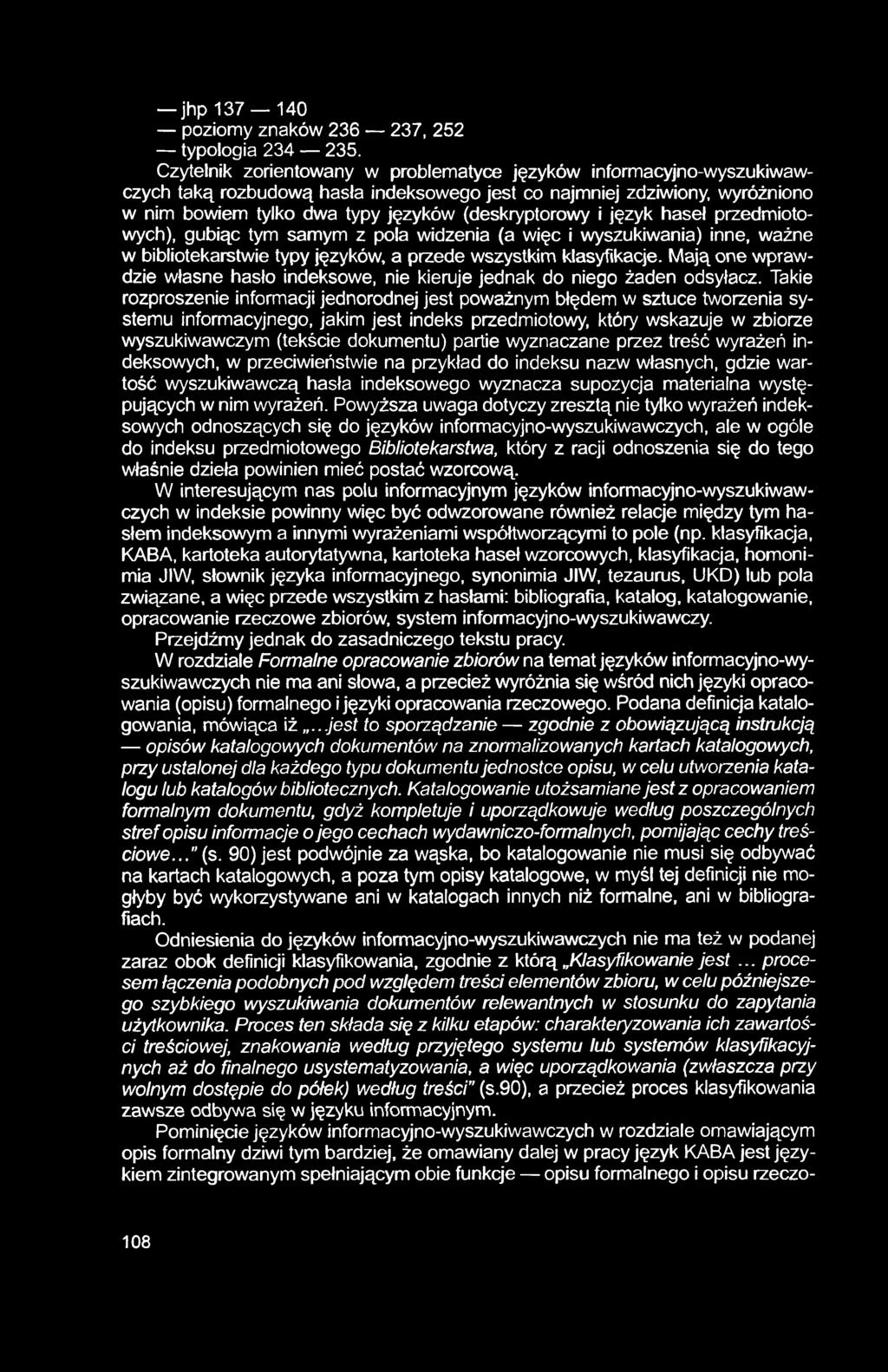 jhp 137 140 poziomy znaków 236 237, 252 typologia 234 235.