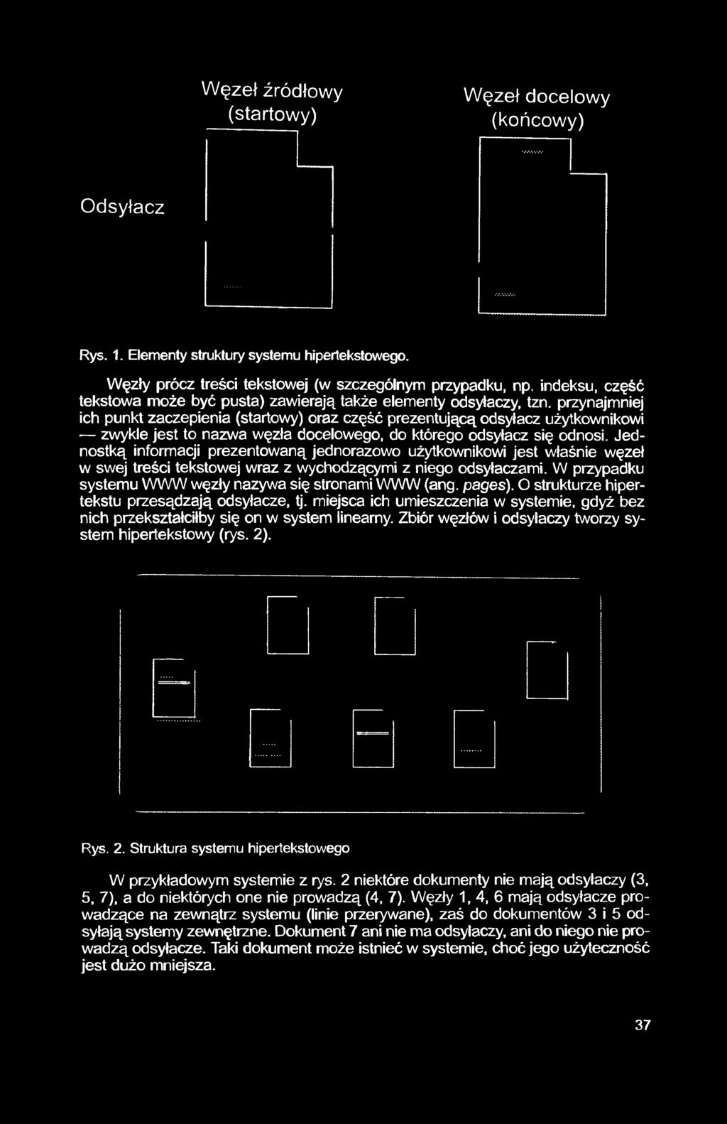 przynajmniej ich punkt zaczepienia (startowy) oraz część prezentującą odsyłacz użytkownikowi zwykle jest to nazwa węzła docelowego, do którego odsyłacz się odnosi.