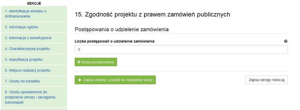 3.15. Zgodność projektu z prawem zamówień publicznych SEKCJA 15.