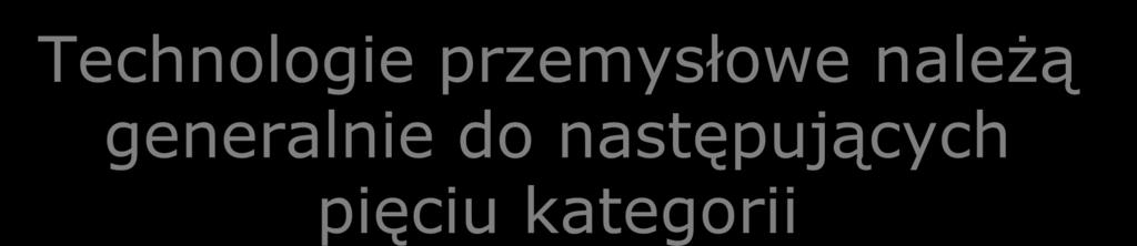 Technologie przemysłowe należą generalnie do następujących pięciu kategorii 1. Technologie dóbr wymiernych, których ilości wyrażane są w jednostkach objętości lub ciężaru, np.