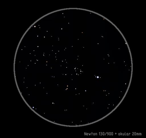 NGC 129 Duża i rozproszona gromada otwarta. Gwiazdy w jej centrum układają się w charakterystyczny zaokrąglony układ. Rozmiar gromady to ok.