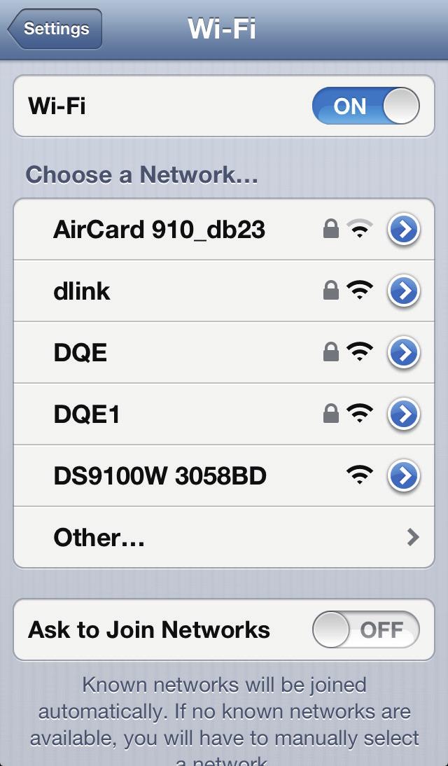1 Wybierz kolejno opcje Ustawienia -> Wi- Fi w urządzeniu ipod touch/iphone/ipad.