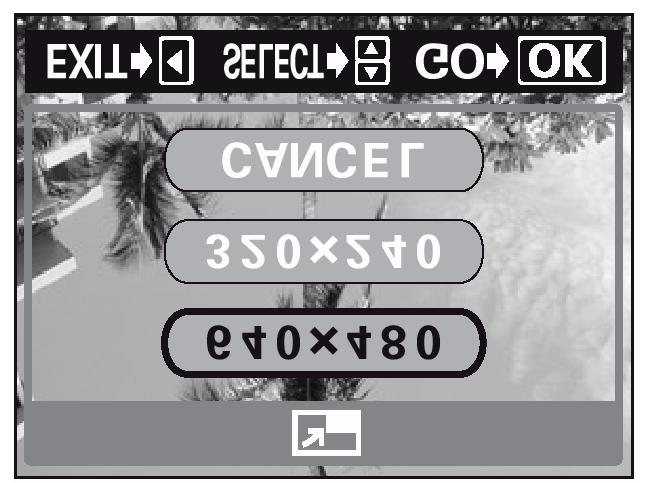 Pełna instrukcja obsługi aparatu Olympus CAMEDIA C-5000 ZOOM 3 Naciśnij, aby wybrać rozmiar obrazu, a następnie naciśnij przycisk. Podczas zmiany rozmiaru wyświetlany jest pasek BUSY.