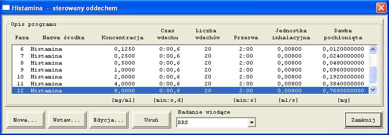 3. Kliknij przycisk Usuń. Program został usunięty, a jego nazwa znikła z listy Nazwa. Naturalnie, program jest usuwany wraz ze swoimi fazami inhalacyjnymi. 3.2.6. Zapis programów 1.