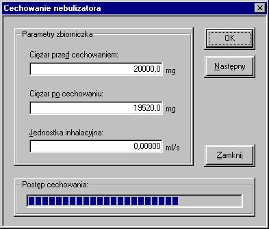 6. Cechowanie nebulizatora Cechowanie nebulizatora (wyznaczanie jego jednostki inhalacyjnej) wykonuje się za pomocą okna dialogowego Cechowanie nebulizatora ( Rys. 6.