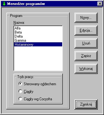 Rys. 3.3. Okno dialogowe Menedżer Programów. Okno zawiera następujące kategorie opcji: 1.