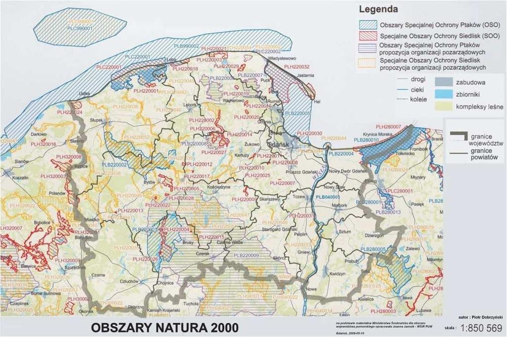 Obszary objęte ochroną w ramach sieci Natura 2000 (istniejące i projektowane) Sieć obszarów Natura 2000 obejmuje: 1) obszary specjalnej ochrony ptaków 2) specjalne obszary ochrony siedlisk.