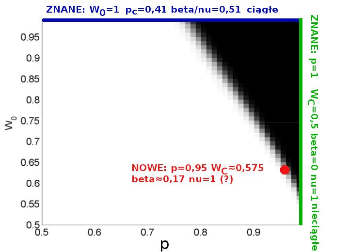 Nowy model - zmienne p i W 0 Rysunek: Diagram fazowy dla L = 40. Czarny obszar to faza antyferro-magnetyczna, biały obszar odpowiada ferromagnetykowi Porównaj: B. Skorupa et al.