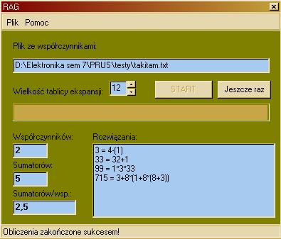 Instrukcja obsługi programu wybór wielkości tablicy ekspansji rozpoczyna obliczenia pasek postępu parametry wynikowe pozwala na ponowne obliczenia (np.