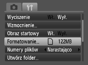 Formatowanie kart pamięci Przed użyciem nowej karty pamięci lub karty pamięci używanej z innymi urządzeniami należy sformatować ją za pomocą tego aparatu.