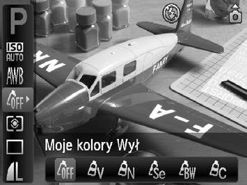 Zmiana odcienia zdjęcia (Moje kolory) Podczas fotografowania odcień zdjęcia można zmienić na sepię lub czerń i biel. Moje kolory Wył Barwy wzmocn.