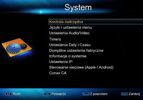 Kanał startowy Opcja menu umożliwiająca wybór programu, który wyświetli się po uruchomieniu tunera. System Opcja menu umożliwiająca ustawienie pracy tunera wg. użytkownika.