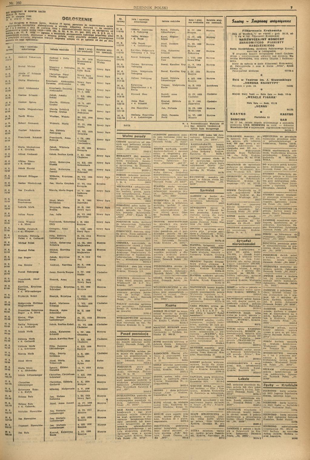 ««D ORĘGOY NOYM SĄCZU 31l,v,v s 1948 v" " 41Ó/47 s? O G Ł O S Z E N IE Są Oąg N Są, ł IV sstą sgól s tshi0 l»0- #«l s 7 2 t 28 1946 2 L? ' Pńst s Jś & R?