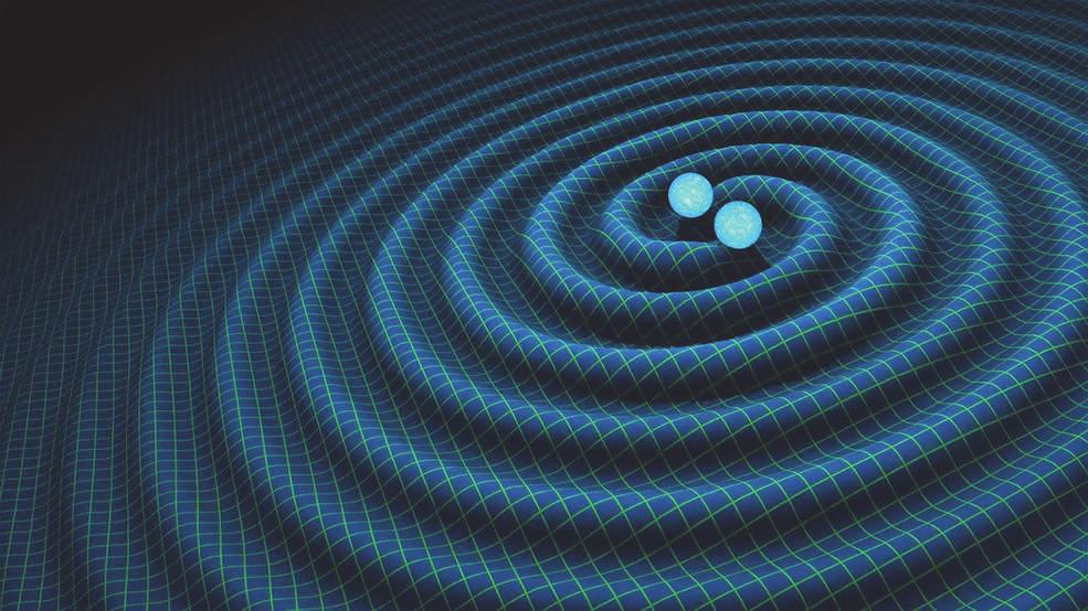Ilustracja fal grawitacyjnych drgania wywołane na membranie są analogiczne do drgań wywołanych przez zmarszczki czasoprzestrzeni [https://www.nasa.