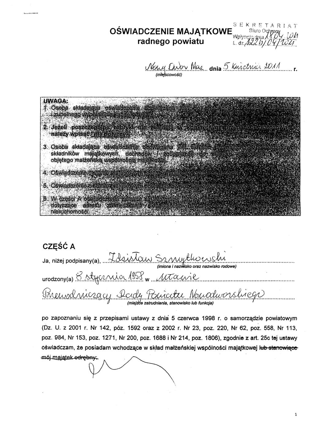 CZĘŚĆ A Ja, niżej podpisany(a), J:~~ ~:.tm6!:1g,.~~;~.&;. (imiona inaz~~~~ oraz nazwisko rodowe) urodzony(a).fi../;?~~~~. /~.~ W /~~~::v.0.~. @~~.~.CrU &.1f ~~ fjbh~rpj.f!:0.f::?tv.