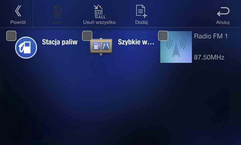 Funkcja Ulubione Użycie funkcji Ulubione Edycja ekranu Ulubione 1 Dotknij przycisku [ ] (Edycja). W lewym górnym obszarze ikony rejestracji pojawi się pole wyboru i przejdzie ona w tryb edycji.