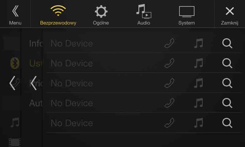 ) (ustawienie początkowe) Off (Wył.): On (Wł.)*: Funkcja Bluetooth nie jest używana. Wybierz, aby sparować telefon obsługujący funkcję Bluetooth z tym urządzeniem. * Przełącz to ustawienie na On (Wł.