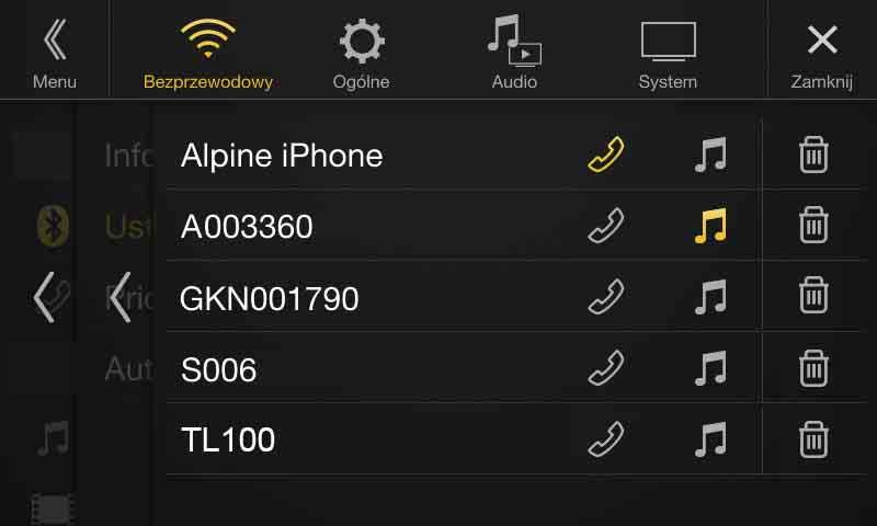 Jeśli nie zarejestrowano żadnego urządzenia, patrz sekcja Rejestrowanie urządzenia Bluetooth.