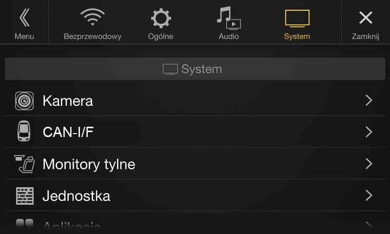 Ustawienia systemu Opcję [System] można wybrać w głównym ekranie konfiguracji w kroku 3. Patrz sekcja Obsługa konfiguracji (strona 27).