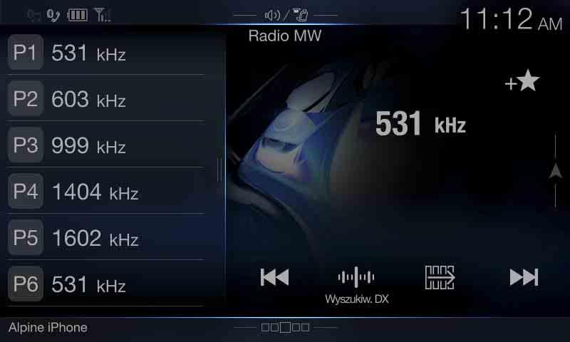 Radio/RDS Przykładowy ekran główny pasma MW/LW Przykładowy ekran główny RDS (FM1/FM2) Tryb funkcji Tryb funkcji Tytuł źródła/wyświetlenie pasma Wyświetla pasmo sygnału, który jest aktualnie odbierany.