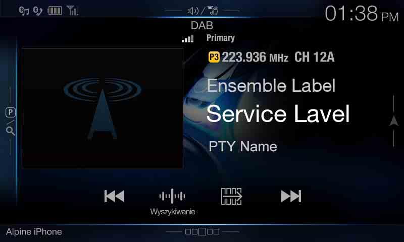 DAB/DAB+/DMB Przykładowy ekran trybu programu Przykładowy ekran główny DAB Przycisk programu Przewijaj strony listy, przesuwając palec w pionie.