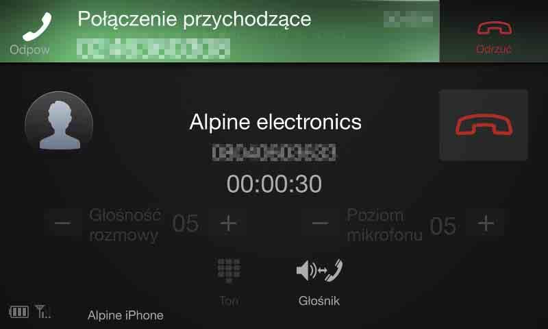 Informacja o drugim połączeniu przychodzącym wyświetlana podczas rozmowy na ekranie obsługi telefonu Wygląd wyświetlacza lub dostępne funkcje mogą się różnić w zależności od podłączonego telefonu