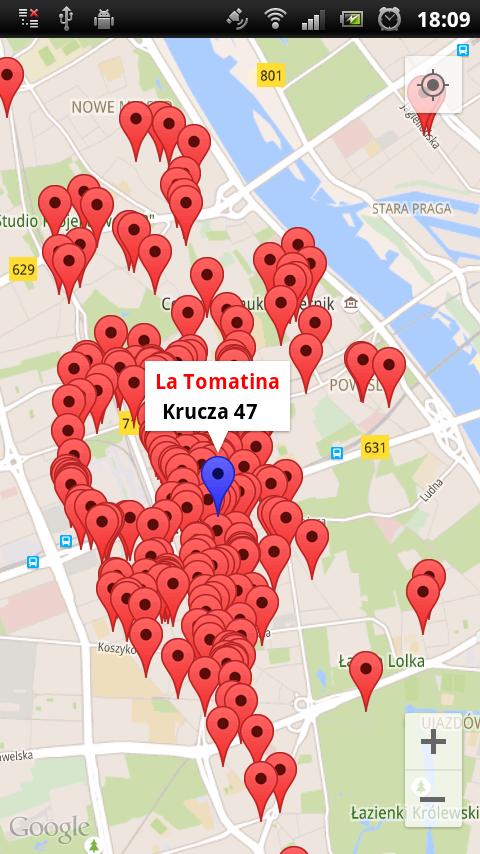 Po wejściu w dany element listy można podejrzeć resztę informacji o restauracji (rysunek 6.9) oraz sprawdzić jej położenie na mapie (rysunek 6.10). Rysunek 6.8. Wyniki rekomendacji. Rysunek 6.9. Podgląd rekomendownej restaracji.