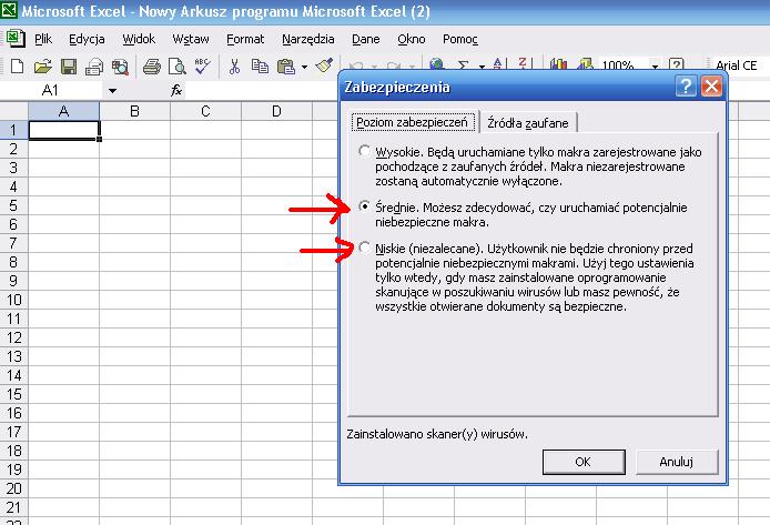 pytał o zgodę na uruchomienie makr i komputer moŝe być zagroŝony wirusami przy otwieraniu