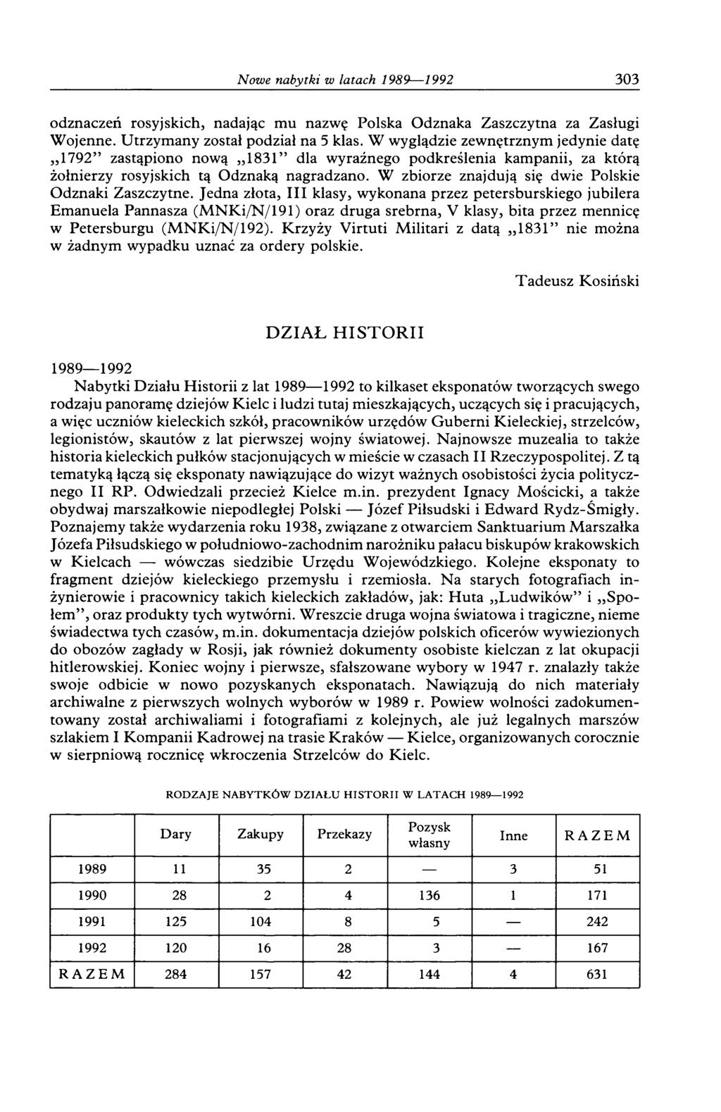 303 odznaczeń rosyjskich, nadając mu nazwę Polska Odznaka Zaszczytna za Zasługi Wojenne. Utrzymany został podział na 5 klas.