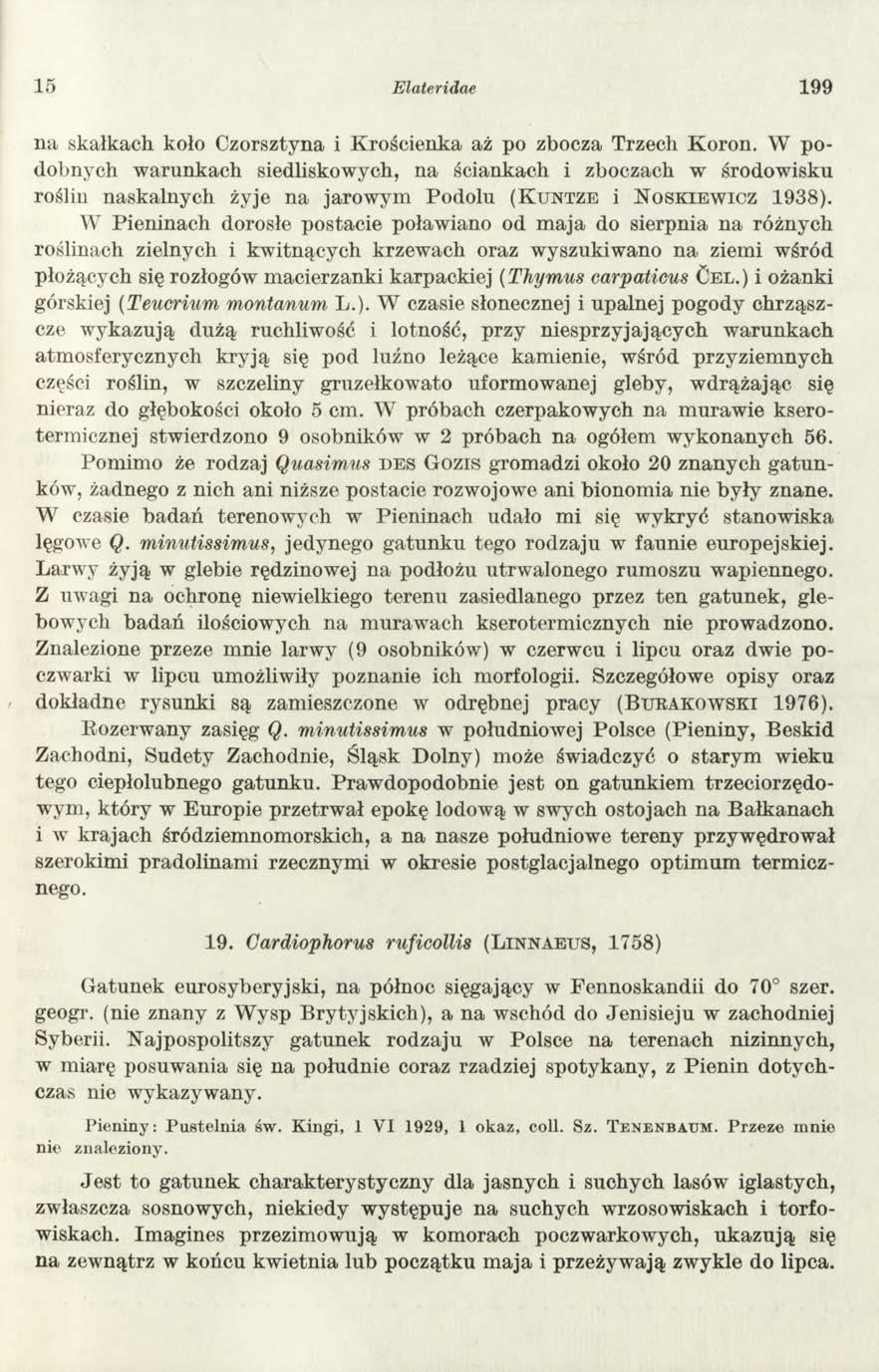 15 Elateridcie 199 n a skałkach koło C zorsztyna i K rościenka aż po zbocza Trzech K oron.