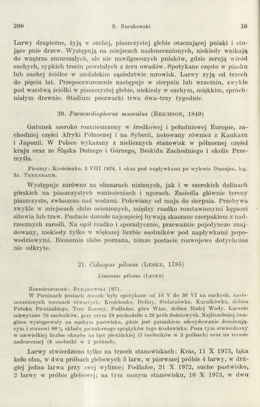 200 B. Burakowski 16 L arw y drapieżne, żyją w suchej, piaszczystej glebie otaczającej pniaki i s to jące pnie drzew.