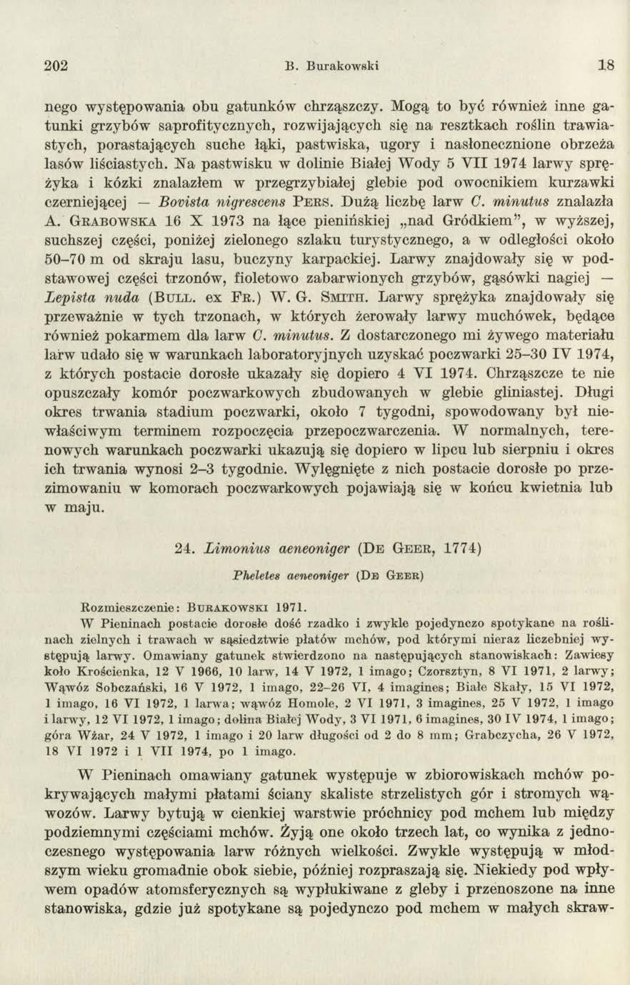 202 B. Burakowski 18 nego w ystępow ania obn gatunków chrząszczy.