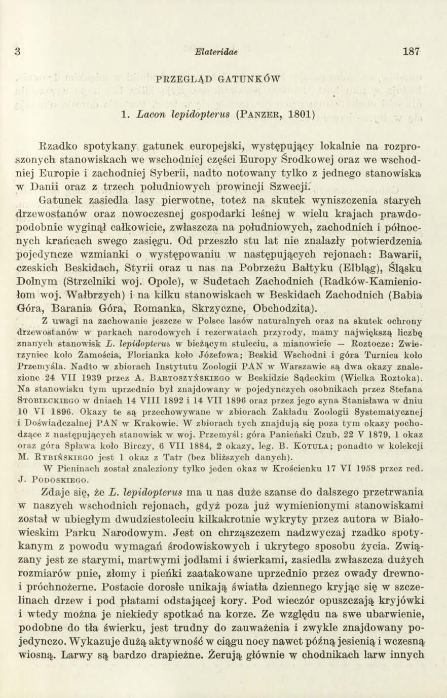 3 Elateridae 187 PRZEGLĄD GATUNKÓW 1.