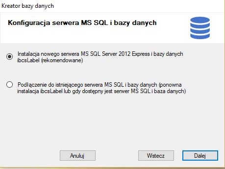 4.1 Konfiguracja z instalacją nowej instancji MS SQL Server 2012 Express. Kreator bazy danych serwera SQL daje możliwość instalacji nowej instancji MS SQL Server 2012 Express.