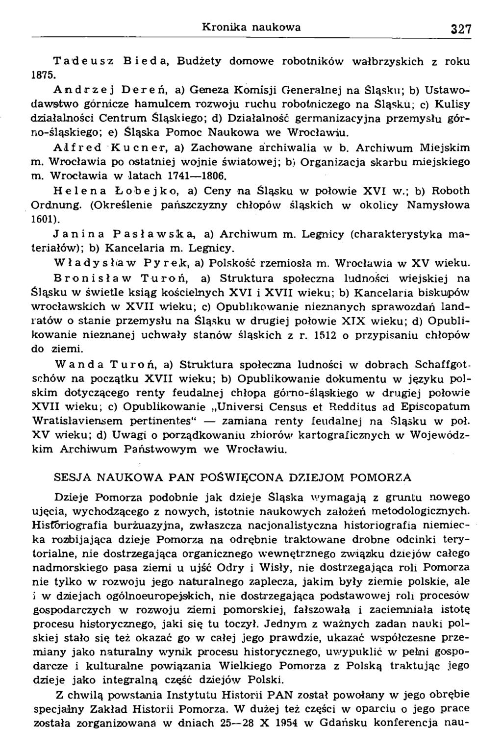 Tadeusz Bieda, Budżety domowe robotników wałbrzyskich z roku 1875.