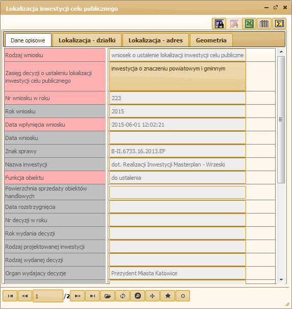 3.2 Lokalizacja inwestycji celu publicznego W celu przeglądania danych opisowych i graficznych lokalizacji inwestycji, należy wybrać z menu Sprawy Lokalizacja inwestycji celu publicznego.