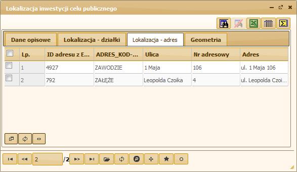 Na zakładce Lokalizacja adres Użytkownik może przeglądać adresy powiązane z wybranym