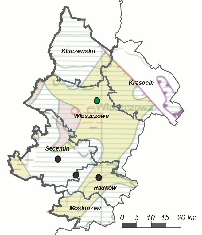 ekologicznej powiatu. Rejon powiatu włoszczowskiego jest obszarem zasobnym w wody podziemne. Poziomy wodonośne na obszarze powiatu włoszczowskiego są przeważnie poziomami użytkowymi.