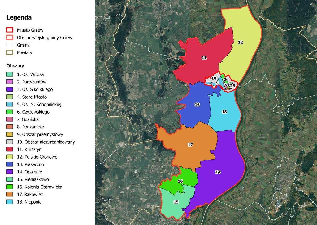 23 Rysunek 3 Podział terenu wiejskiego Gminy Gniew na obszary problemowe Źródło: Opracowanie własne. W tabeli poniżej zaprezentowano podstawowe dane dotyczące wyodrębnionych obszarów problemowych.