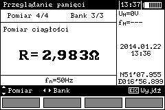 Wcisnąć przycisk ENTER. Przyciskami i wybiera się bank a przyciskami i komórkę. Uwagi: - Przy przeglądaniu pamięci pomiary i banki puste są niedostępne.